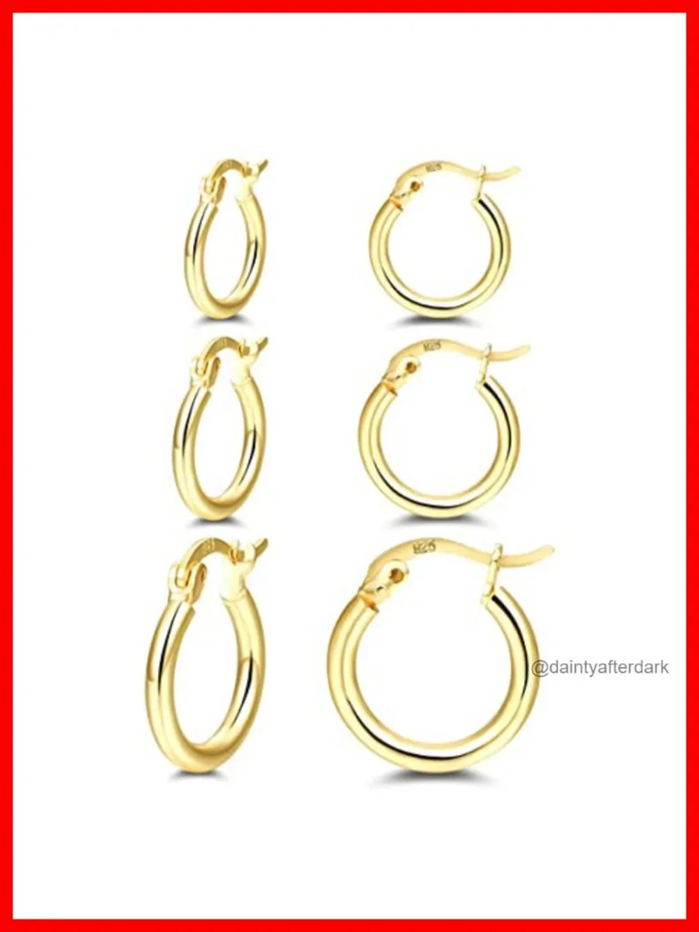 3 Pairs Gold Hoop Earrings Set 14K Gold Plated 925 Sterling Silver Post